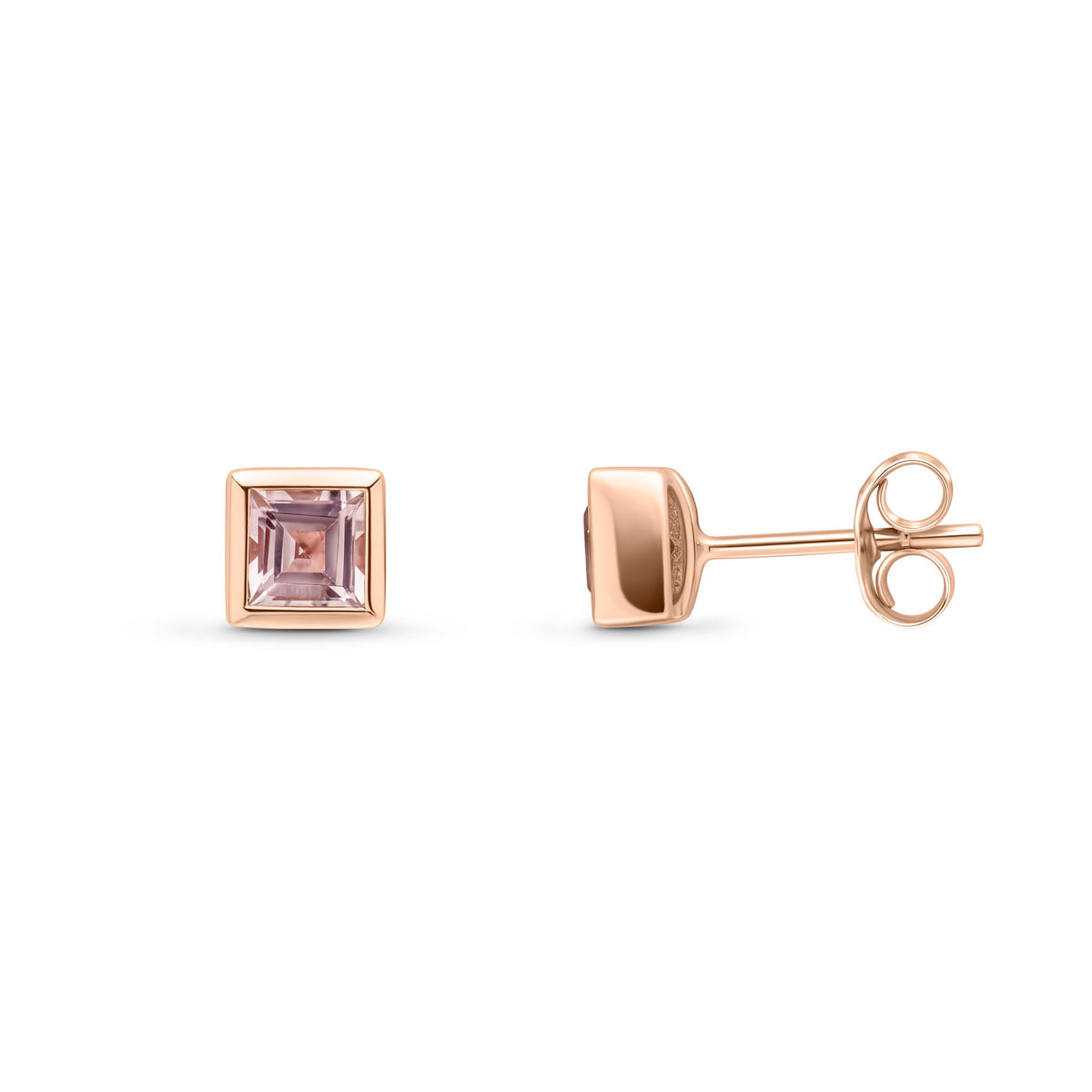 9CT RG 4MM SQUARE MORGANITE RUBOVER SET EARRINGS