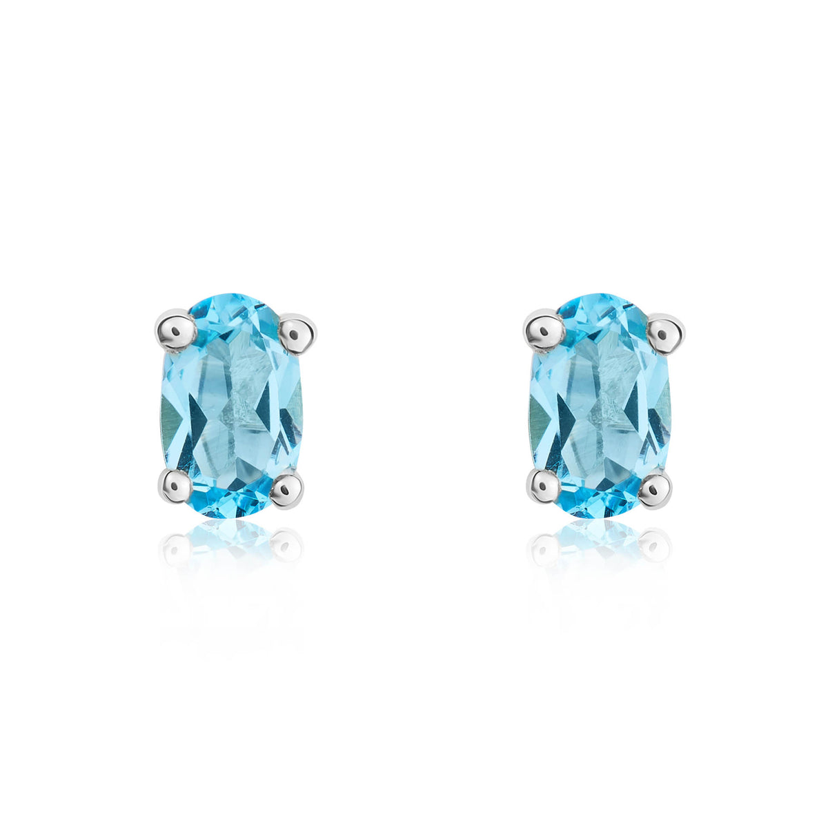 9CT WG 6X4 OVAL SWISS BLUE TOPAZ CLAW SET EARRINGS