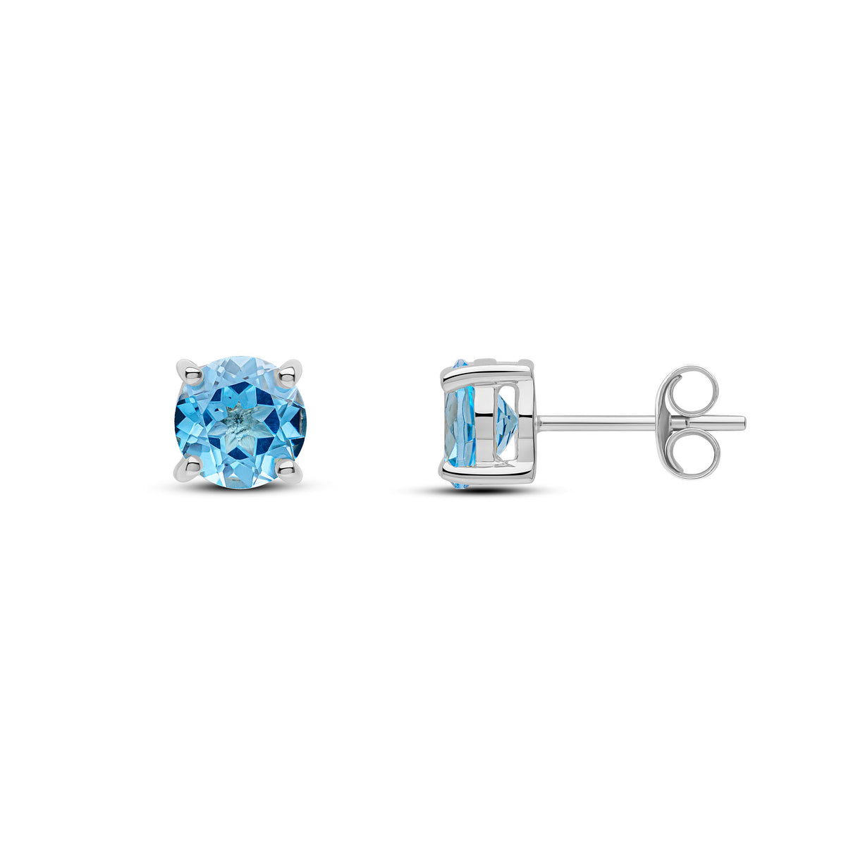 9CT WG 6MM ROUND SWISS BLUE TOPAZ 4 CLAW EARRINGS