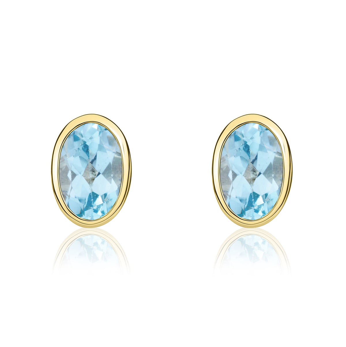 9CT YG 6X4 OVAL SWISS BLUE TOPAZ RUBOVER STUD EARRINGS