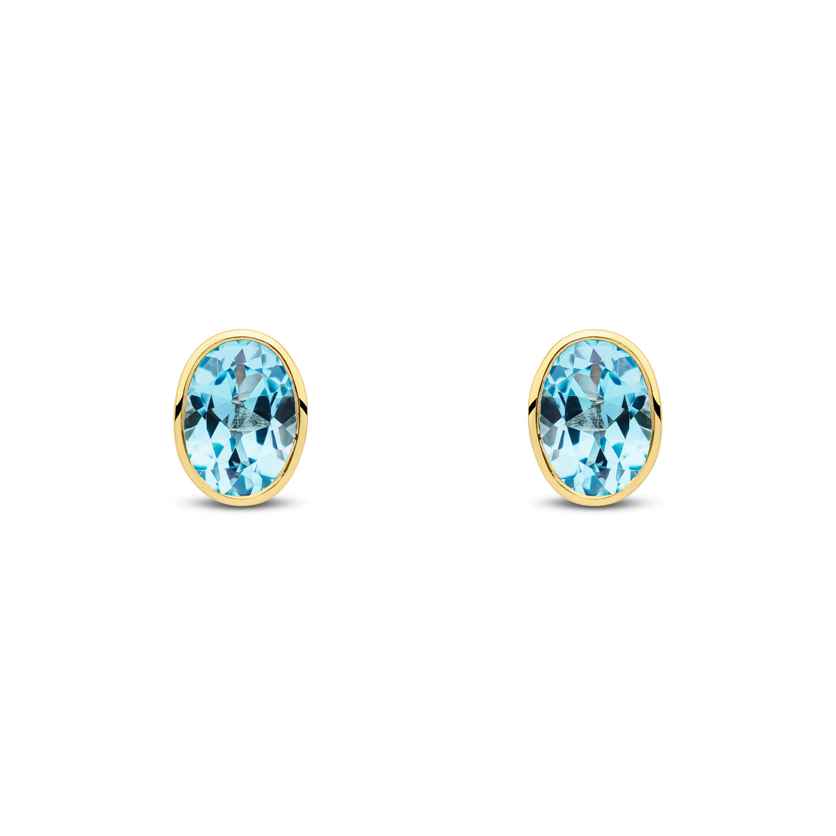 9CT YG 7X5 OVAL SWISS BLUE TOPAZ RUBOVER EARSTUDS