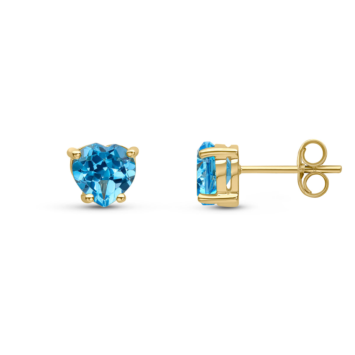 9CT YG 6MM HEARTSHAPE SWISS BLUE TOPAZ CLAW SET EARRINGS