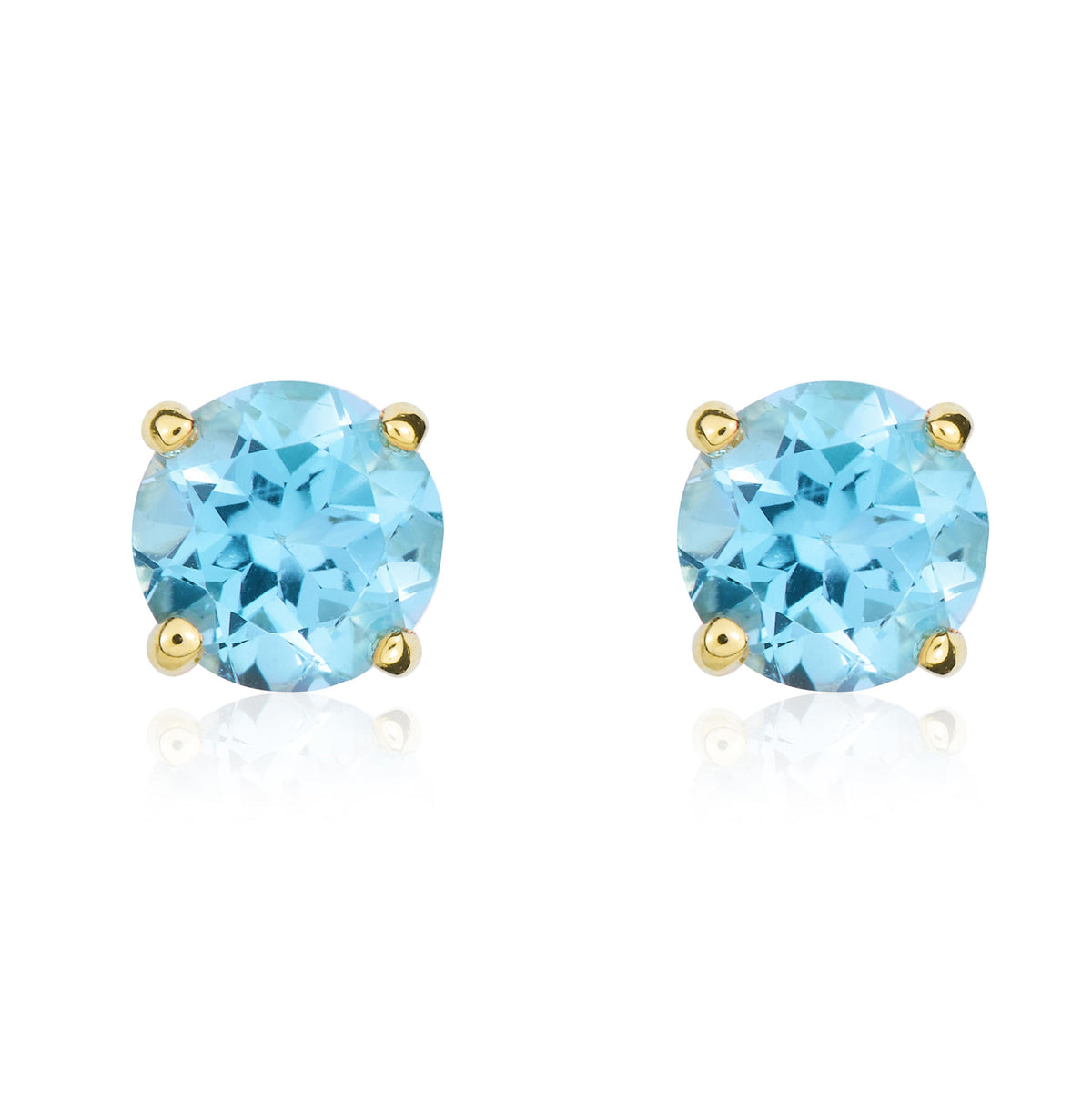 9CT YG 5MM ROUND SWISS BLUE TOPAZ CLAW SET STUD EARRINGS