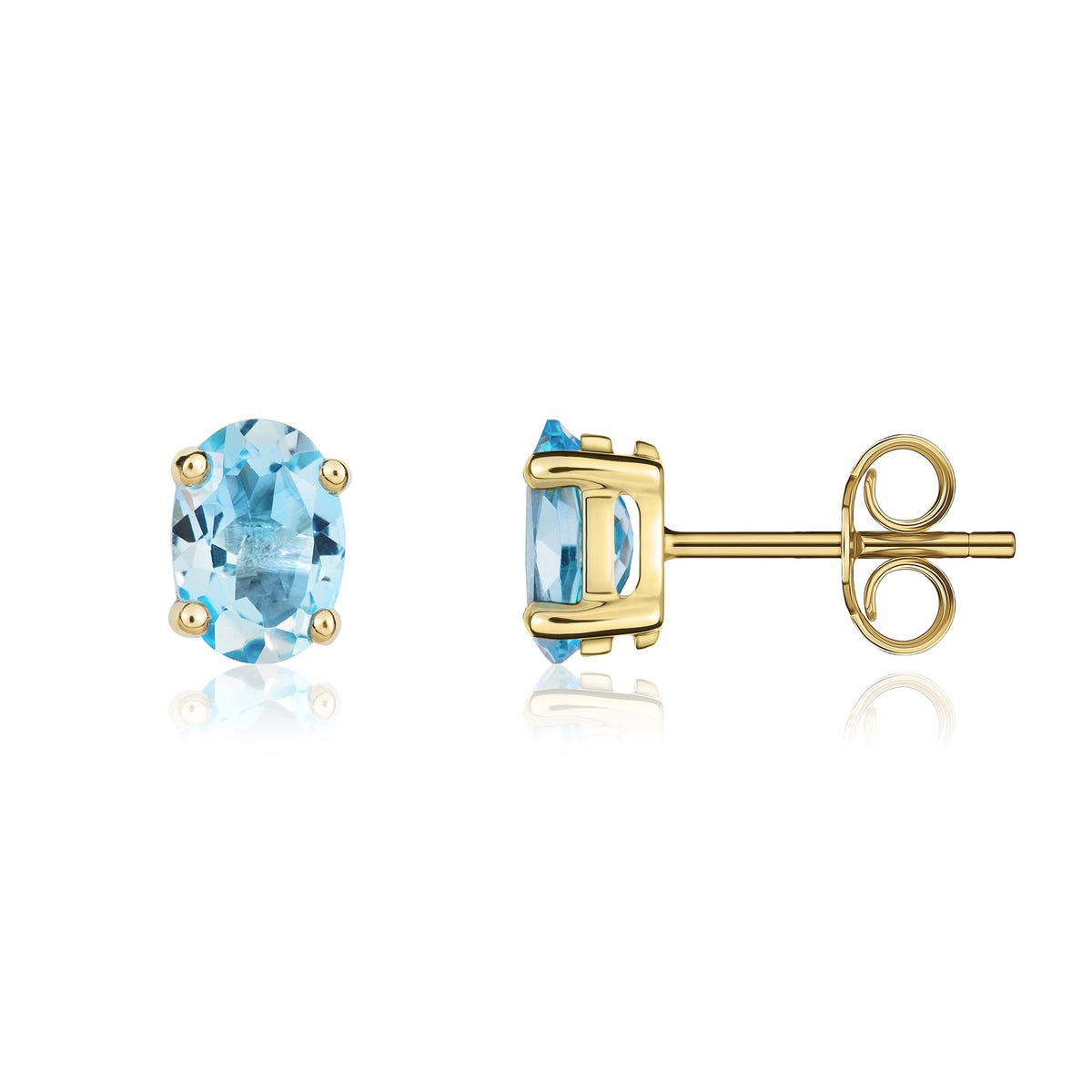 9CT YG 7X5MM OVAL SWISS BLUE TOPAZ CLAW SET STUD EARRINGS