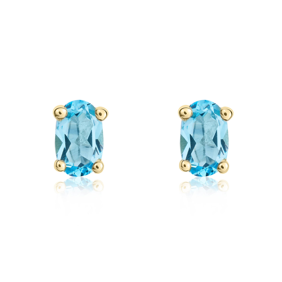 9CT YG 6X4 OVAL SWISS BLUE TOPAZ CLAW SET EARRINGS