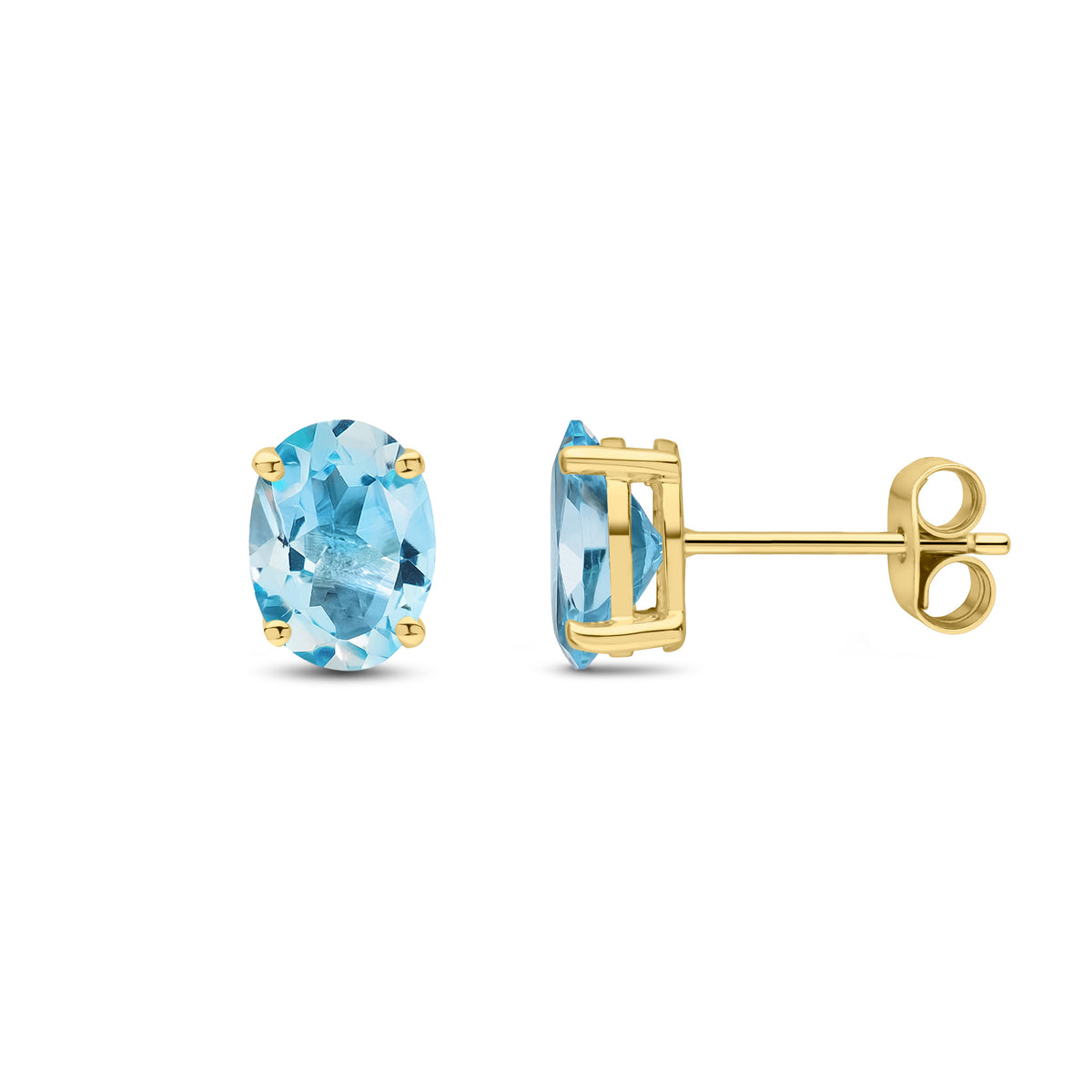 9CT YG 8X6 OVAL SWISS BLUE TOPAZ CLAW SET EARRINGS
