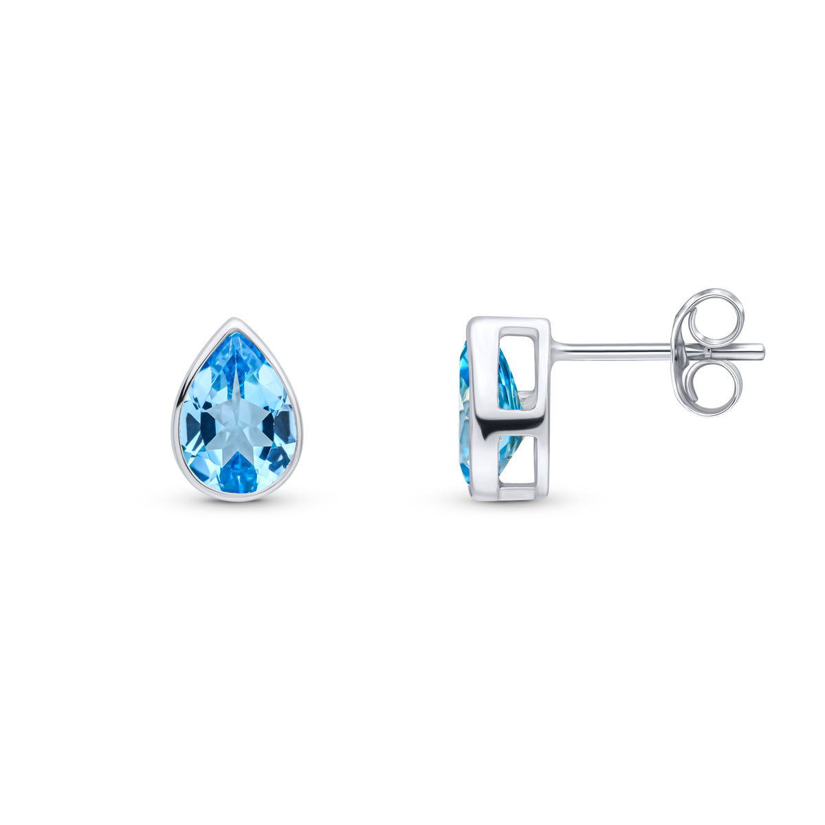 9CT WG 7X5 PEARSHAPE SWISS BLUE TOPAZ RUBOVER SET EARRINGS