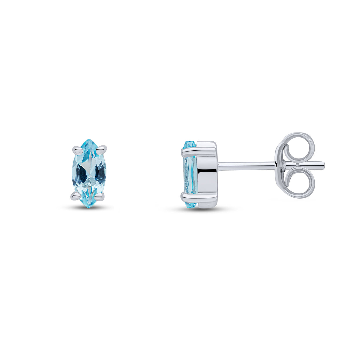 9CT WG 6X3MM MARQUISE SWISS BLUE TOPAZ CLAW SET EARRINGS