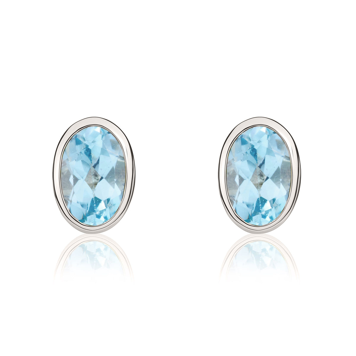9CT WG 6X4 OVAL SWISS BLUE TOPAZ RUBOVER STUD EARRINGS