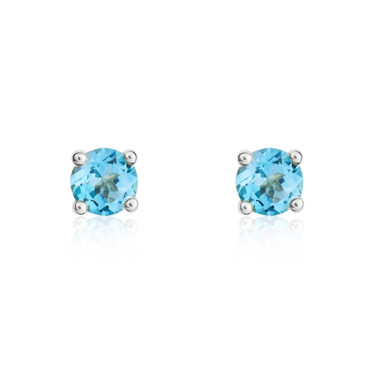 9CT WG 4MM ROUND SWISS BLUE TOPAZ 4 CLAW EARRINGS