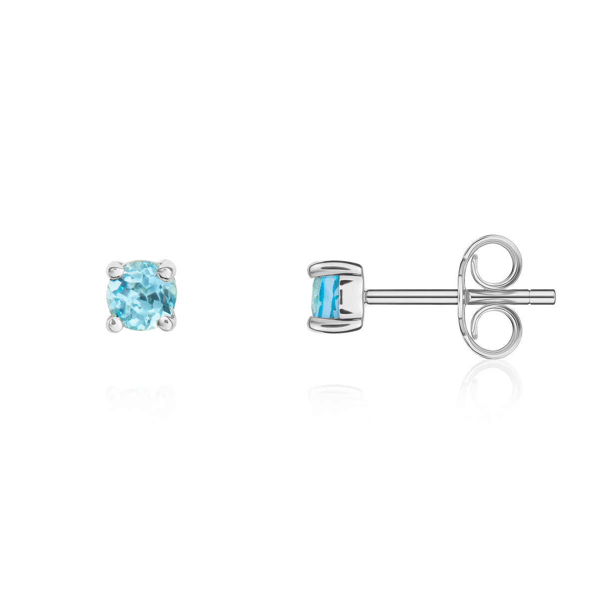 9CT WG 3MM ROUND SWISS BLUE TOPAZ CLAW SET STUD EARRINGS