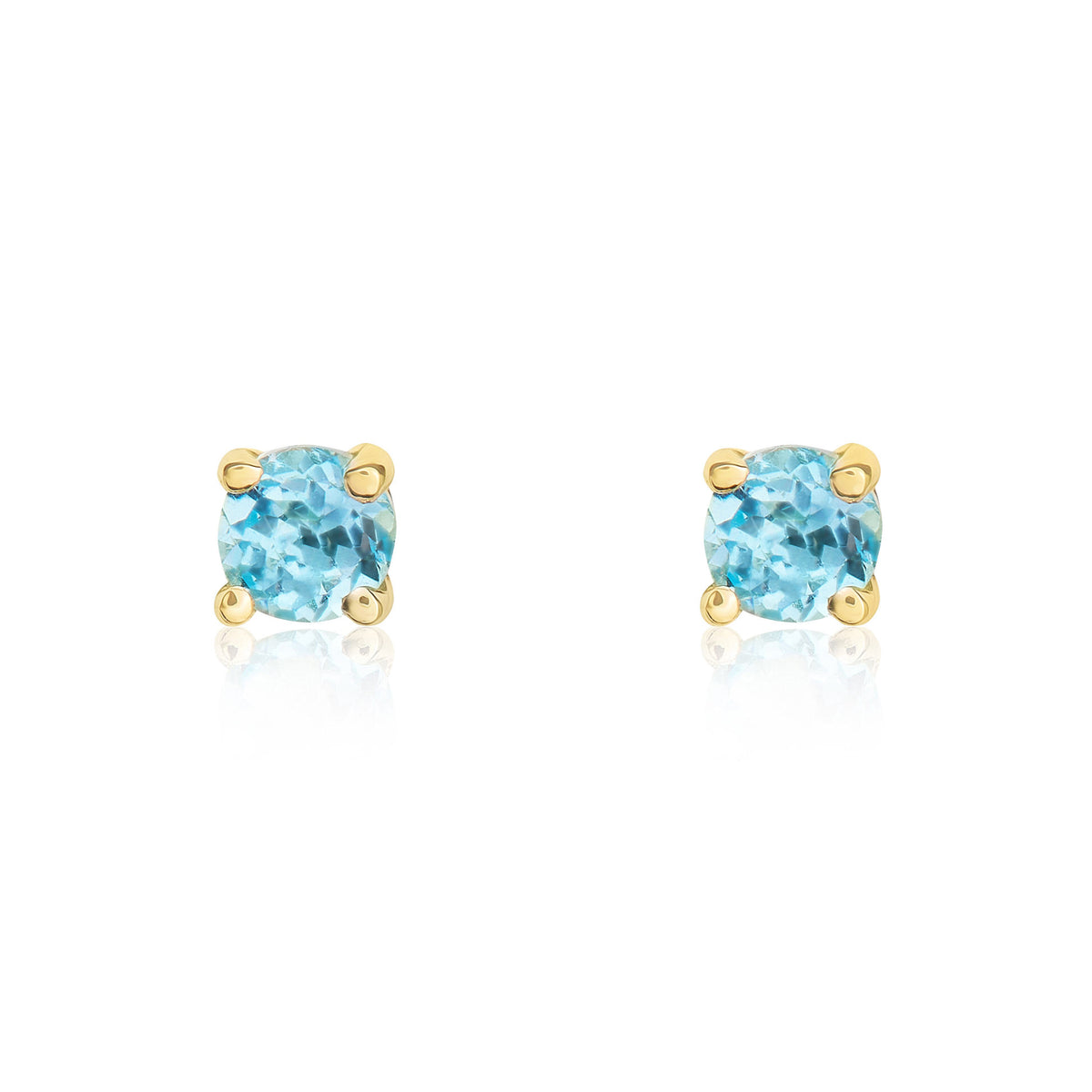9CT YG 3MM ROUND SWISS BLUE TOPAZ CLAW SET STUD EARRINGS