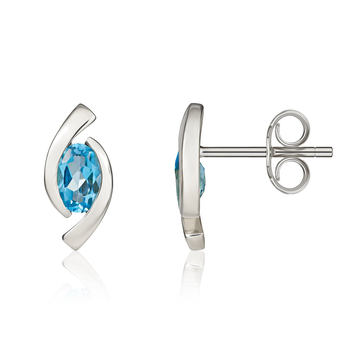9CT WG 6X4 OVAL SWISS BLUE TOPAZ 'EYE' STUD EARRINGS