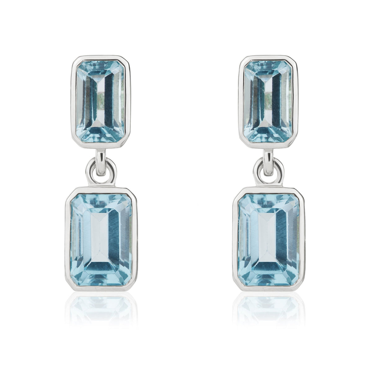 9CT WG OCTAGON SWISS BLUE TOPAZ RUBOVER 2ST DROP EARRINGS
