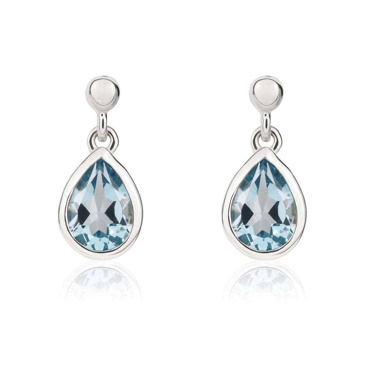 9CT WG 6X4MM PEARSHAPE SWISS BLUE TOPAZ RUBOVER DROP EARRINGS WITH 2.5MM BEAD TOP