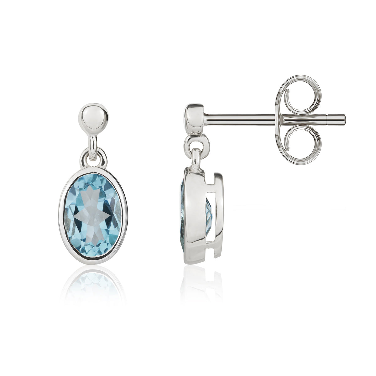 9CT WG 6X4 OVAL SWISS BLUE TOPAZ RUBOVER DROP EARRINGS WITH 2.5MM BEAD TOP