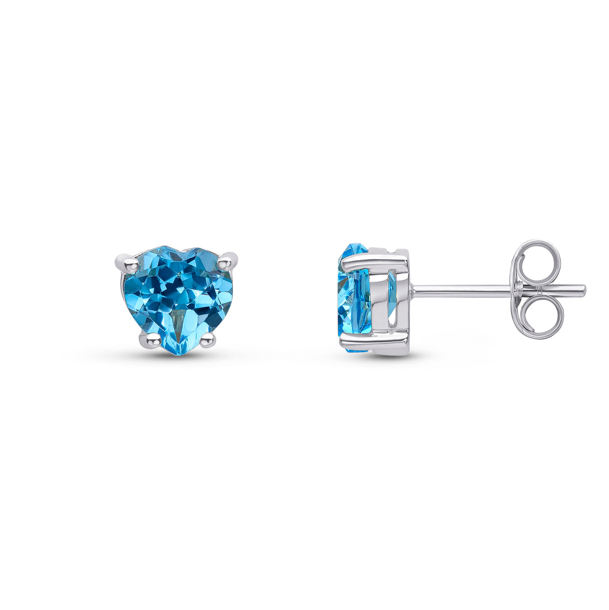 9CT WG 6MM HEARTSHAPE SWISS BLUE TOPAZ CLAW SET EARRINGS
