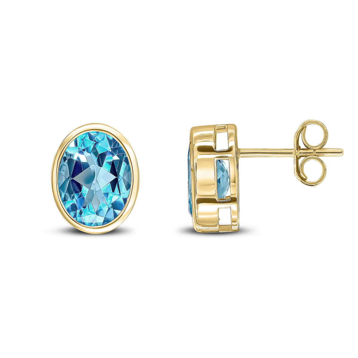 9CT YG 9X7 OVAL SWISS BLUE TOPAZ RUBOVER EARRINGS
