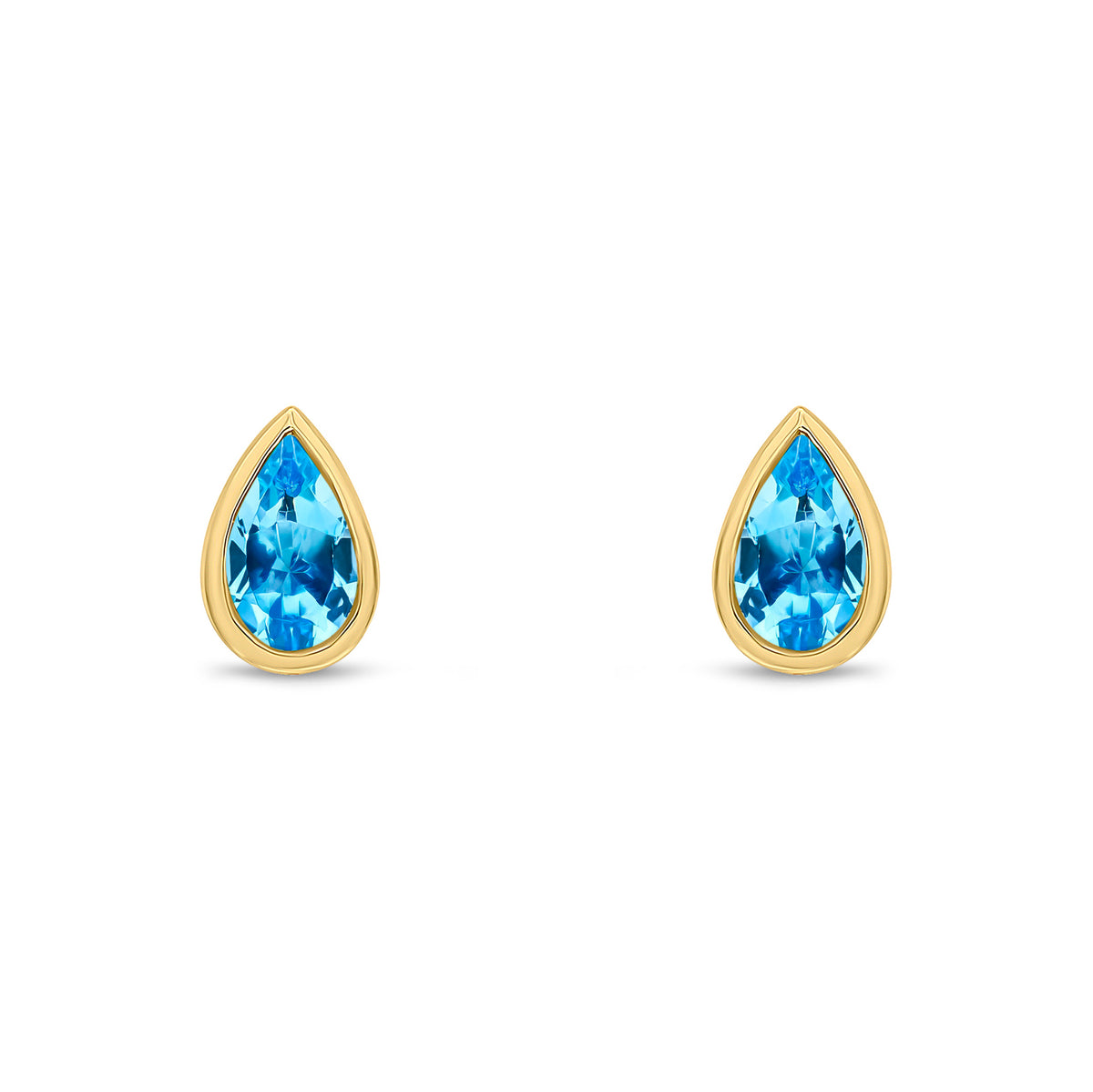 9CT YG 5X3 PEARSHAPE SWISS BLUE TOPAZ RUBOVER SET EARRINGS