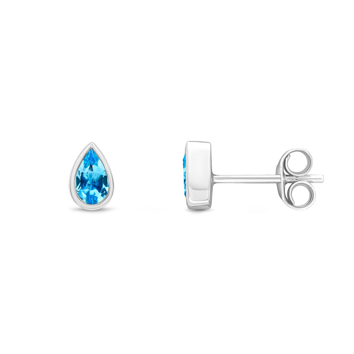 9CT WG 5X3 PEARSHAPE SWISS BLUE TOPAZ RUBOVER SET EARRINGS