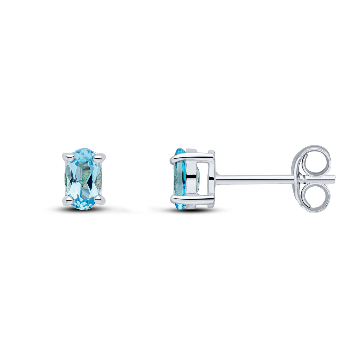 9CT WG 5X3 OVAL SWISS BLUE TOPAZ CLAW SET EARRINGS