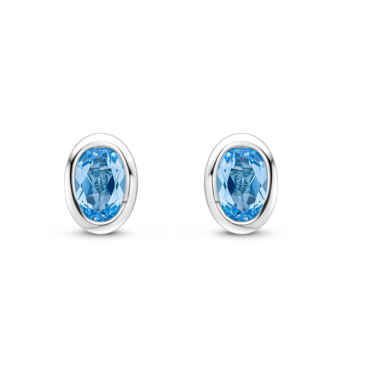 9CT WG 4X3 OVAL SWISS BLUE TOPAZ RUBOVER SET EARRINGS