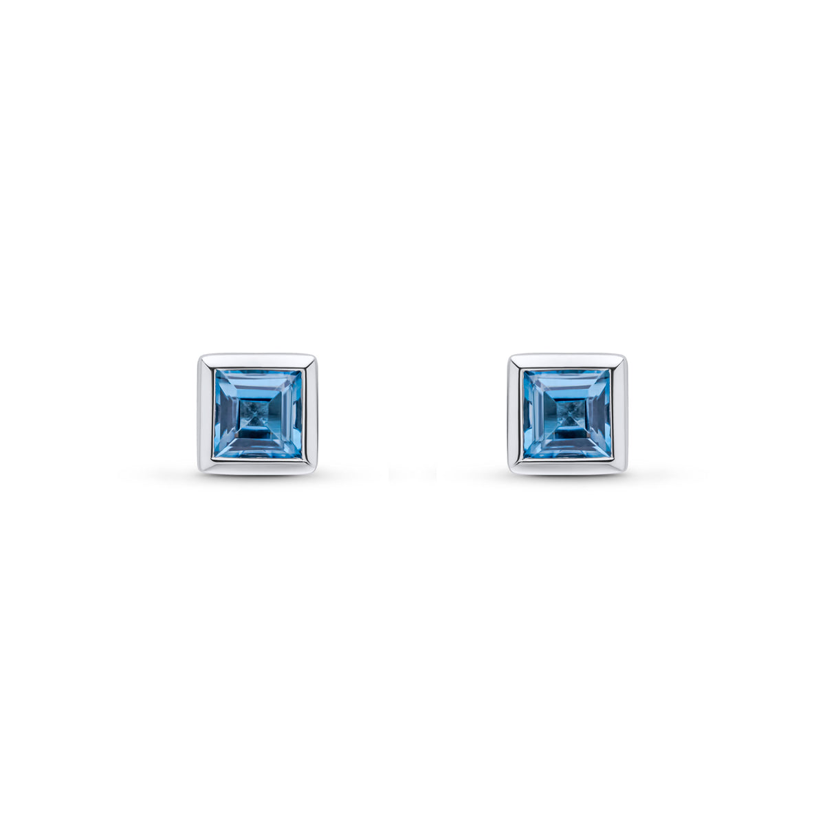 9CT WG 4MM SQUARE SWISS BLUE TOPAZ RUBOVER SET EARRINGS