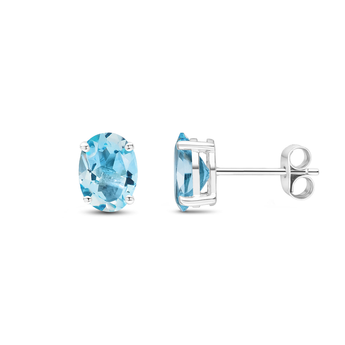 9CT WG 8X6 OVAL SWISS BLUE TOPAZ CLAW SET EARRINGS