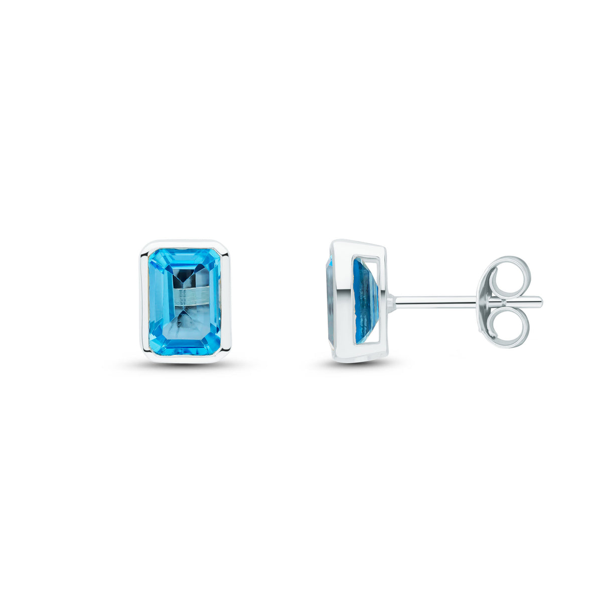 9CT WG 7X5 OCTAGON SWISS BLUE TOPAZ RUBOVER SET EARSTUDS
