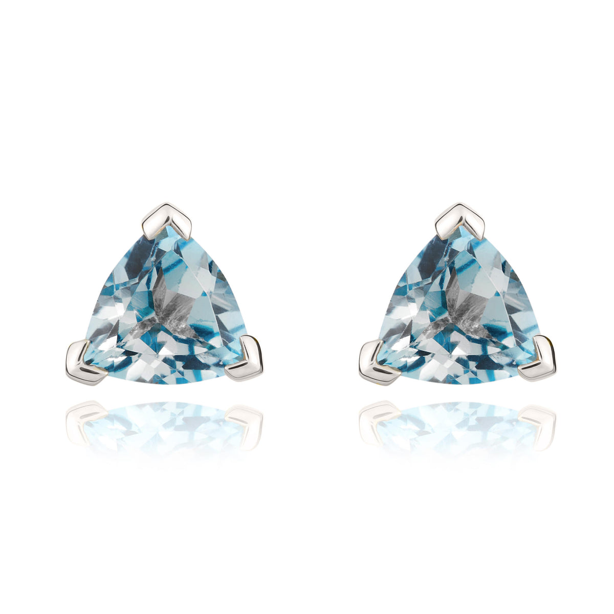 9CT WG 6MM TRILLIANT SWISS BLUE TOPAZ CLAW SET EARRINGS