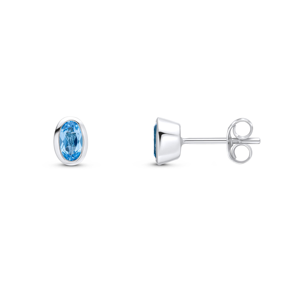 9CT WG 5X3 OVAL SWISS BLUE TOPAZ RUBOVER EARRINGS