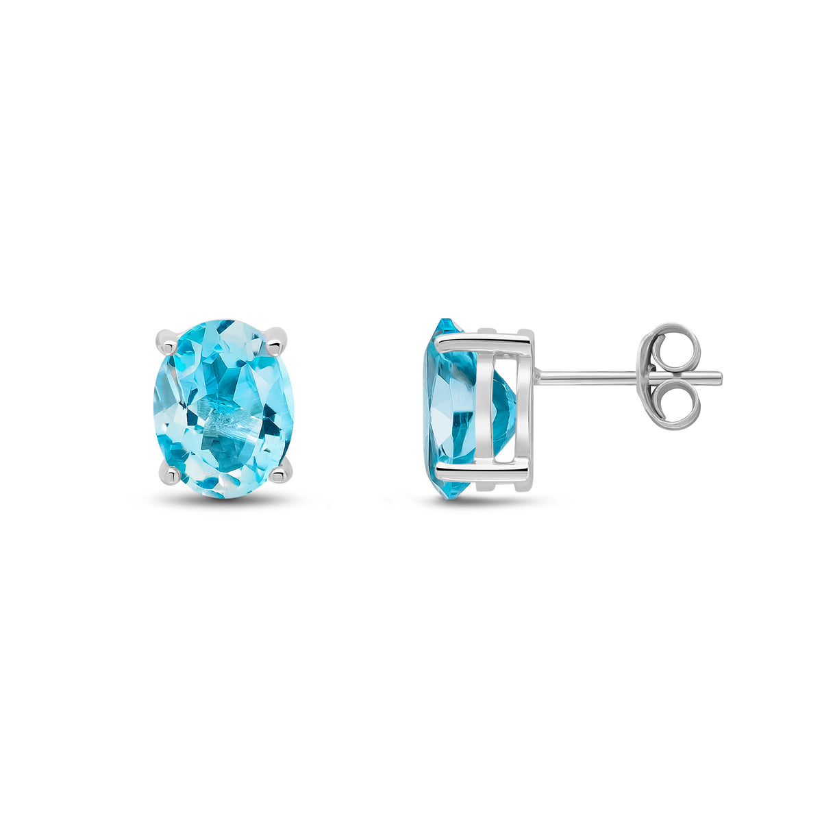 9CT WG 9X7 OVAL SWISS BLUE TOPAZ CLAW EARRINGS