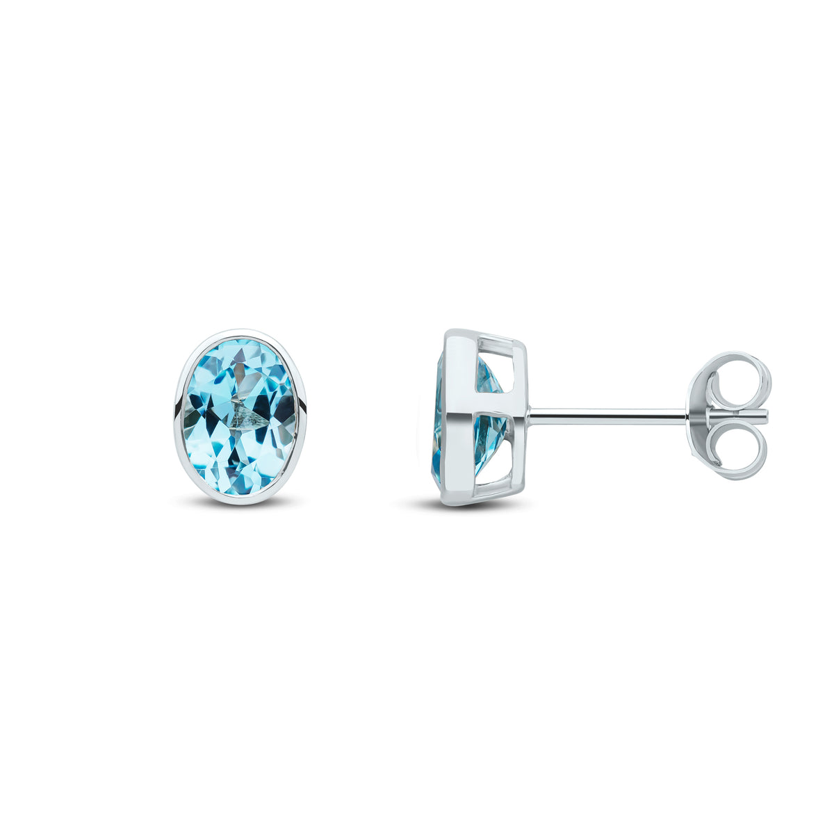 9CT WG 7X5 OVAL SWISS BLUE TOPAZ RUBOVER EARSTUDS