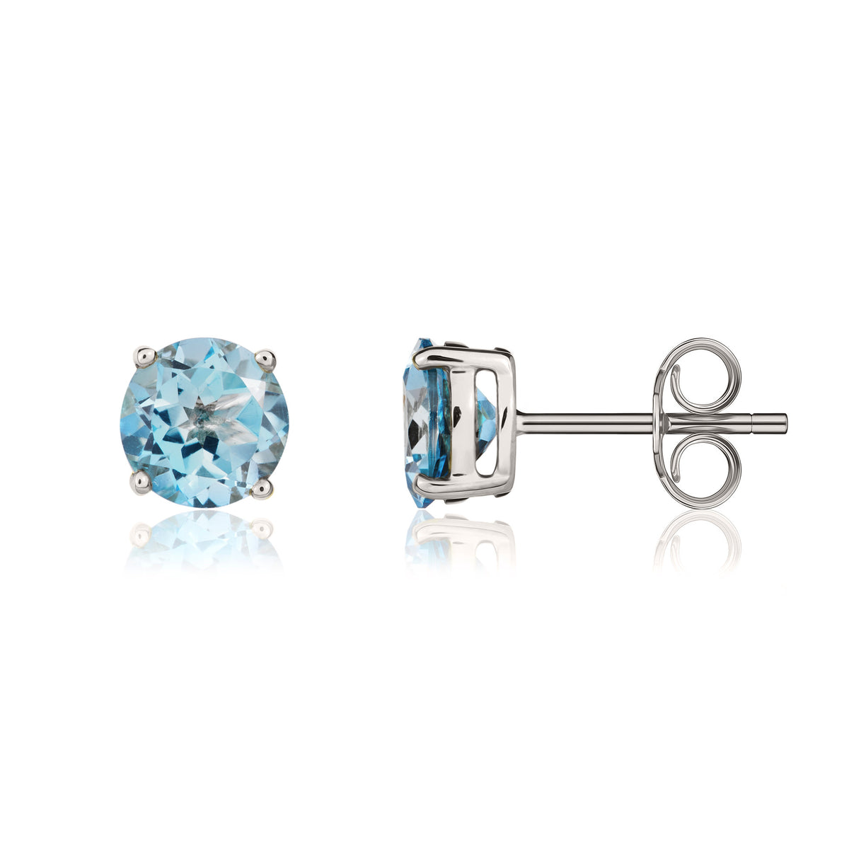 9CT WG 7MM ROUND SWISS BLUE TOPAZ CLAW SET EARRINGS