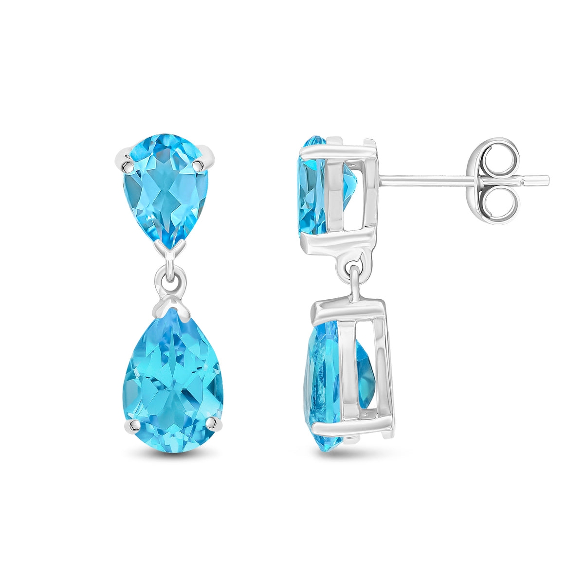9CT WG PEARSHAPE SWISS BLUE TOPAZ 2ST CLAW SET DROP EARRINGS