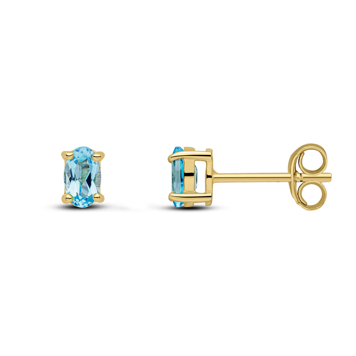 9CT YG 5X3 OVAL SWISS BLUE TOPAZ CLAW SET EARRINGS