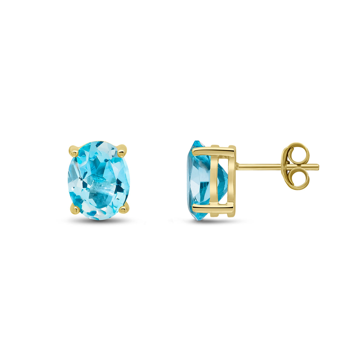 9CT YG 9X7 OVAL SWISS BLUE TOPAZ CLAW EARRINGS