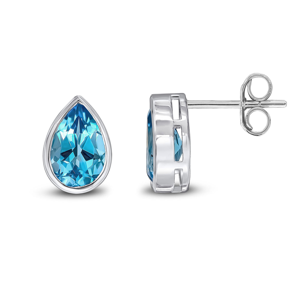 9CT WG 9X6 PEARSHAPE SWISS BLUE TOPAZ RUBOVER EARRINGS
