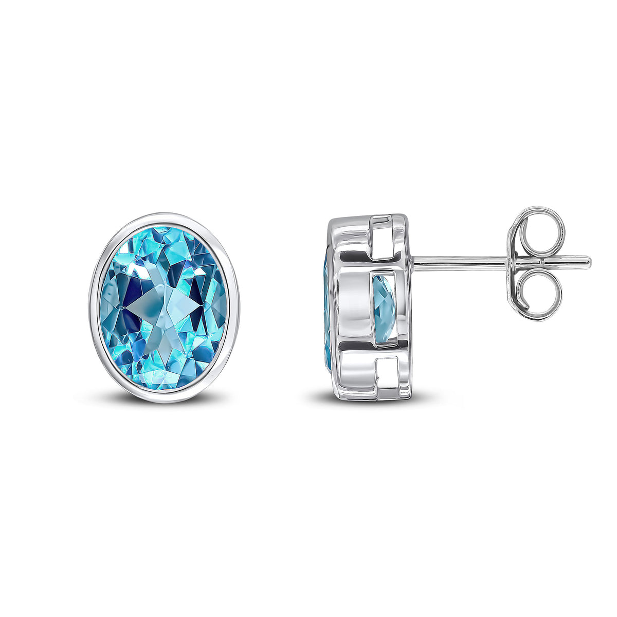 9CT WG 9X7 OVAL SWISS BLUE TOPAZ RUBOVER EARRINGS