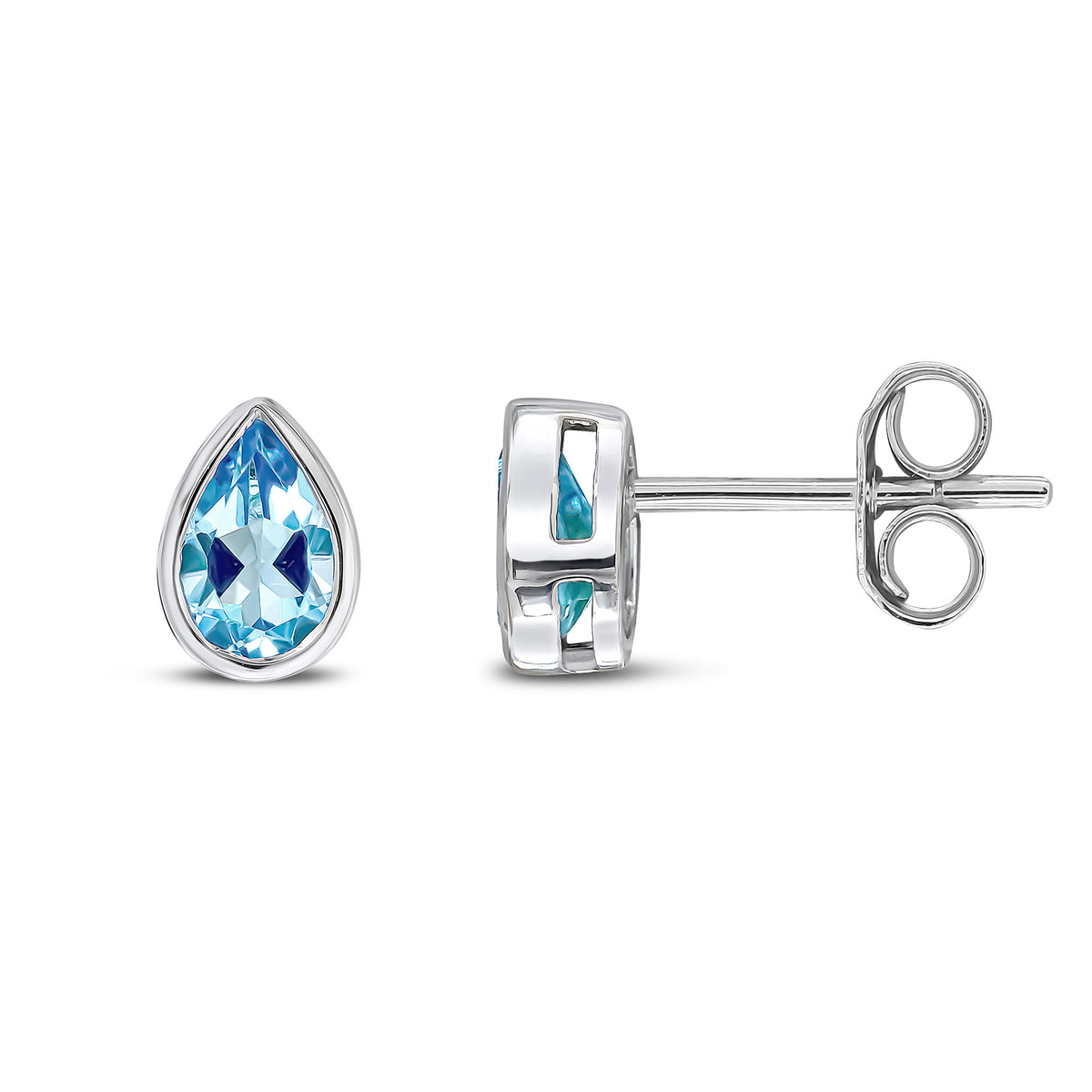 9CT WG 6X4 PEARSHAPE SWISS BLUE TOPAZ RUBOVER SET EARRINGS