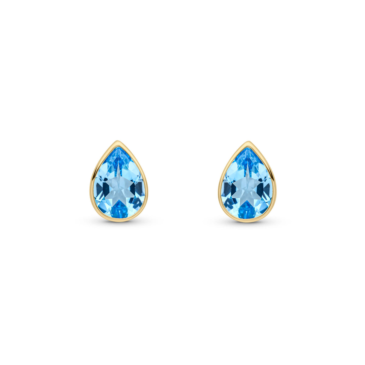 9CT YG 7X5 PEARSHAPE SWISS BLUE TOPAZ RUBOVER SET EARRINGS