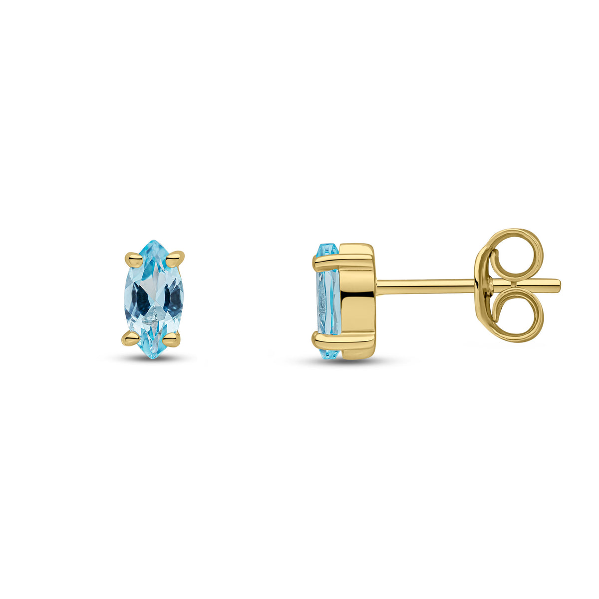 9CT YG 6X3MM MARQUISE SWISS BLUE TOPAZ CLAW SET EARRINGS