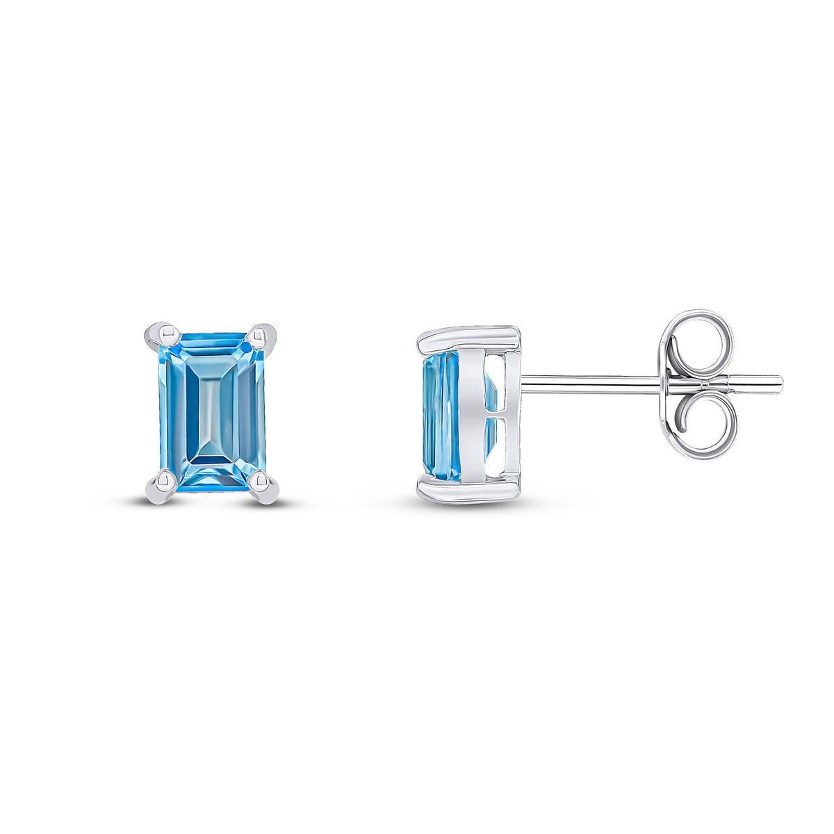 9CT WG 6X4 OCTAGON SWISS BLUE TOPAZ CLAW SET EARRINGS