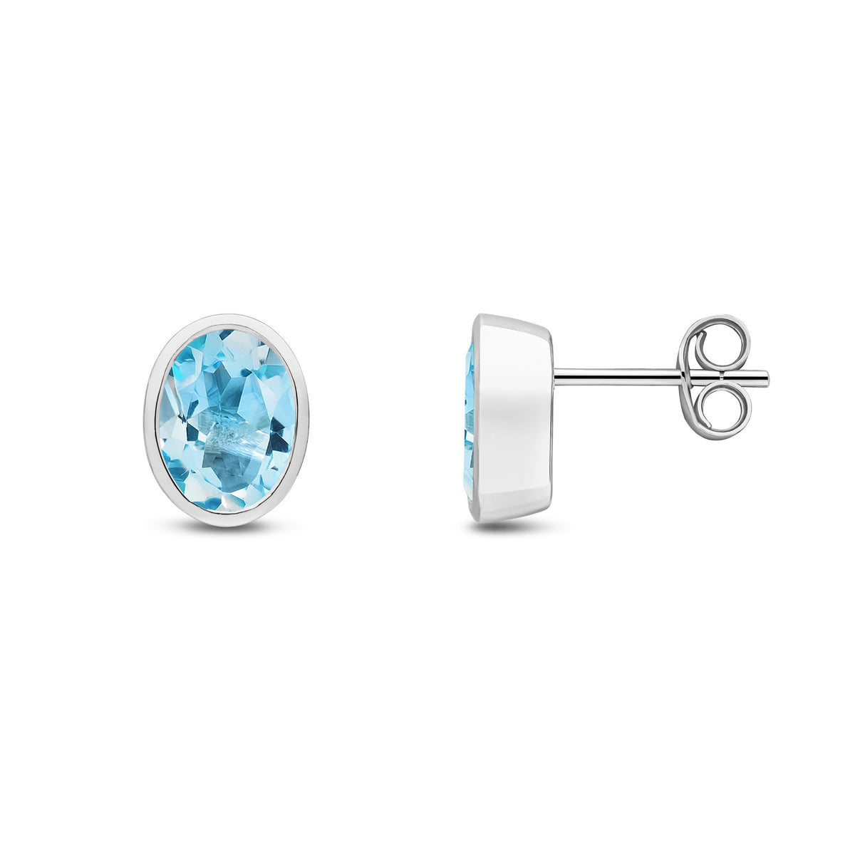 9CT WG 8X6 OVAL SWISS BLUE TOPAZ RUBOVER EARRINGS