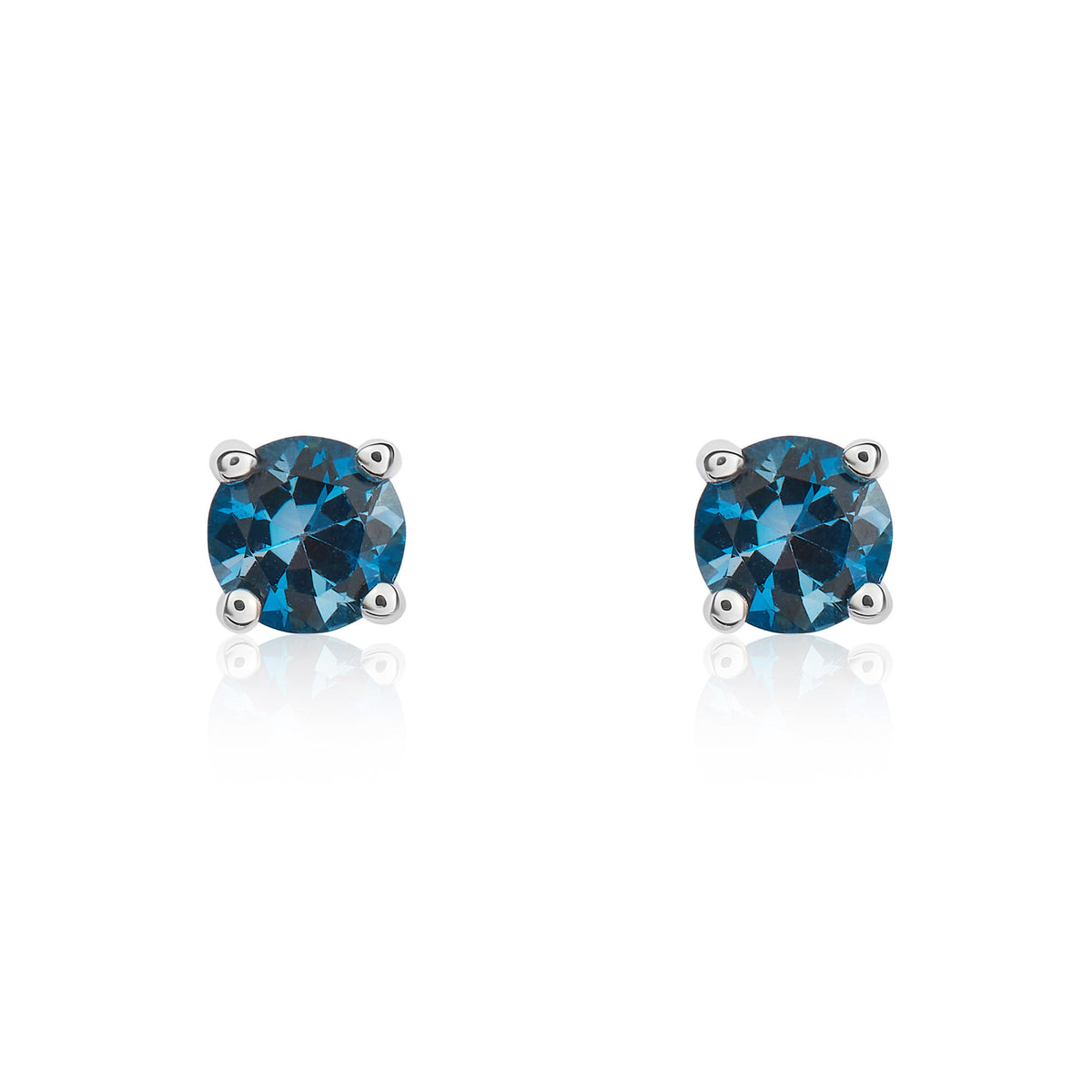 9CT WG 4MM ROUND LONDON BLUE TOPAZ 4 CLAW EARRINGS