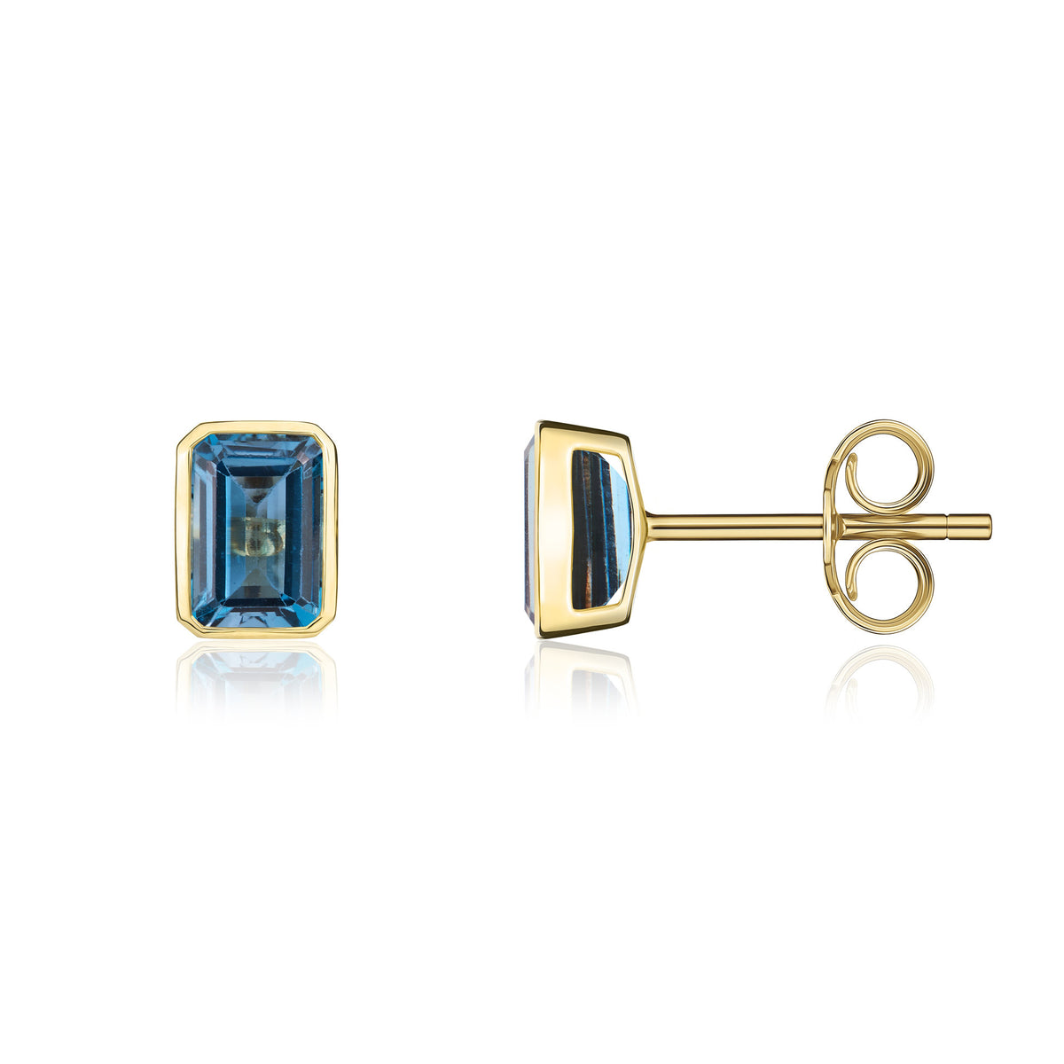 9CT YG 7X5 OCTAGON LONDON BLUE TOPAZ RUBOVER SET EARRINGS