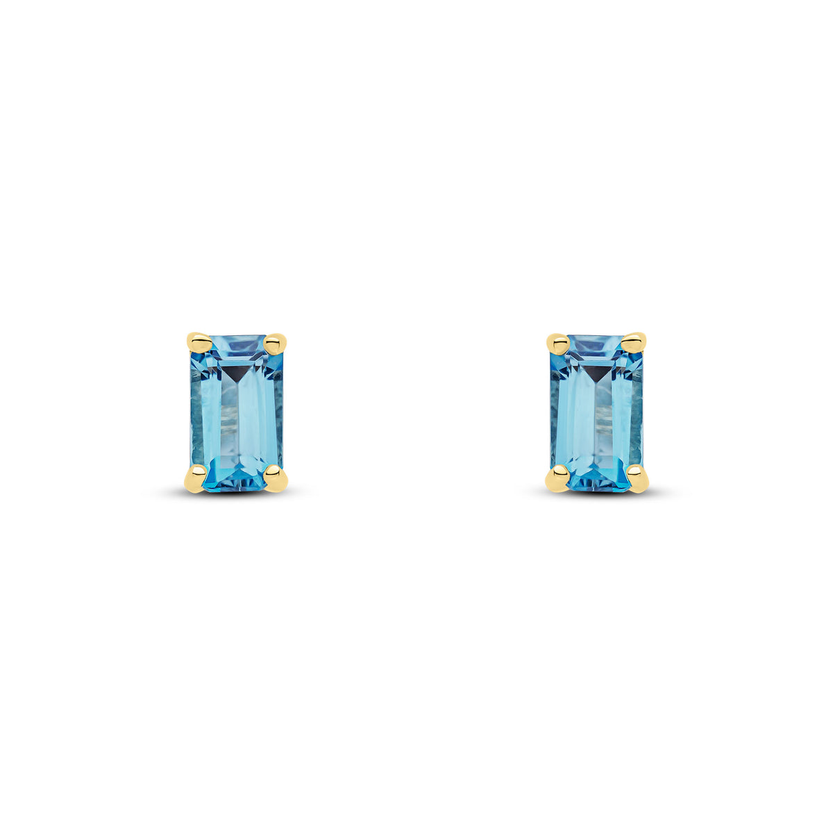 9CT YG 5X3 OCTAGON LONDON BLUE TOPAZ CLAW SET EARRINGS