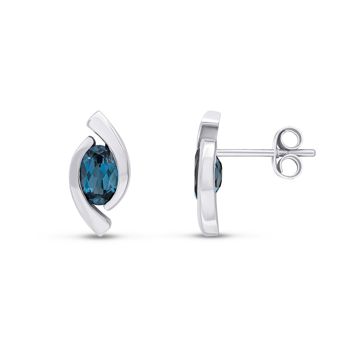 9CT WG 6X4 OVAL LONDON BLUE TOPAZ 'EYE' STUD EARRINGS