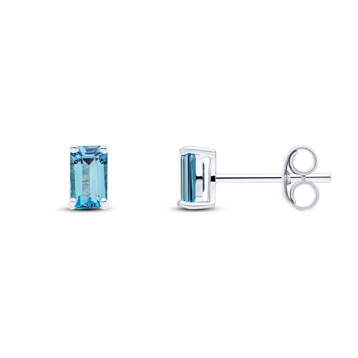9CT WG 5X3 OCTAGON LONDON BLUE TOPAZ CLAW SET EARRINGS