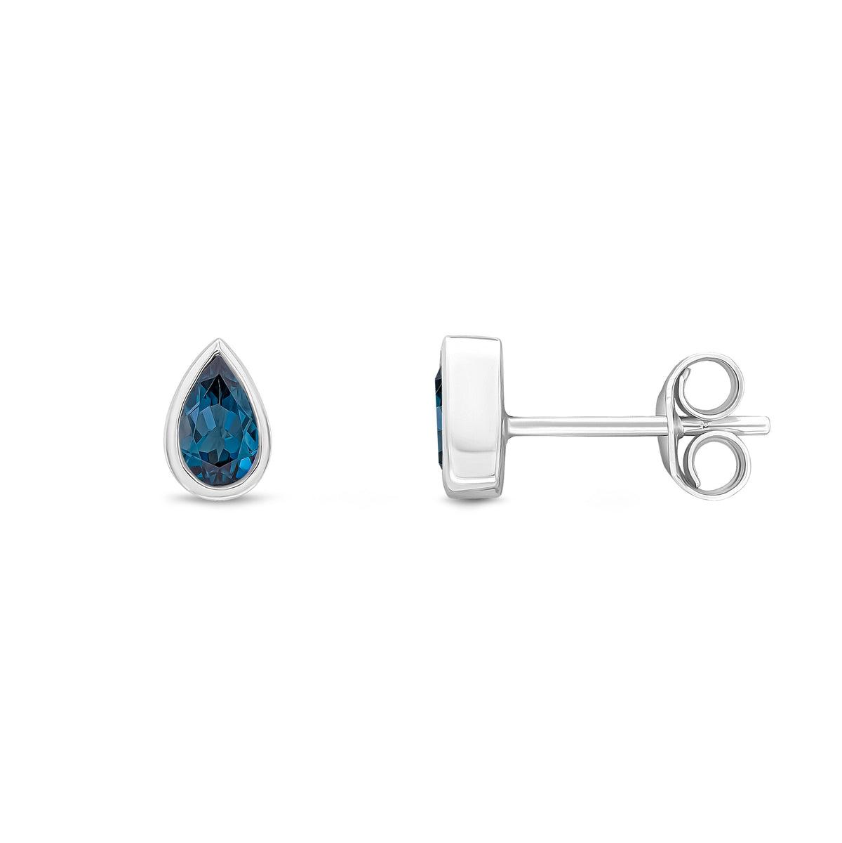 9CT WG 5X3 PEARSHAPE LONDON BLUE TOPAZ RUBOVER SET EARRINGS